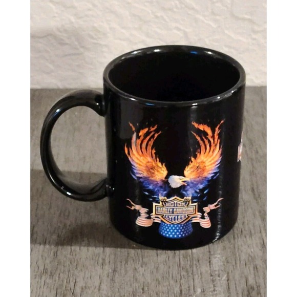 Harley Davidson Mug Black Vintage Licensed 2000 Flaming Eagle 3D HD Logo In Cup - Picture 4 of 7